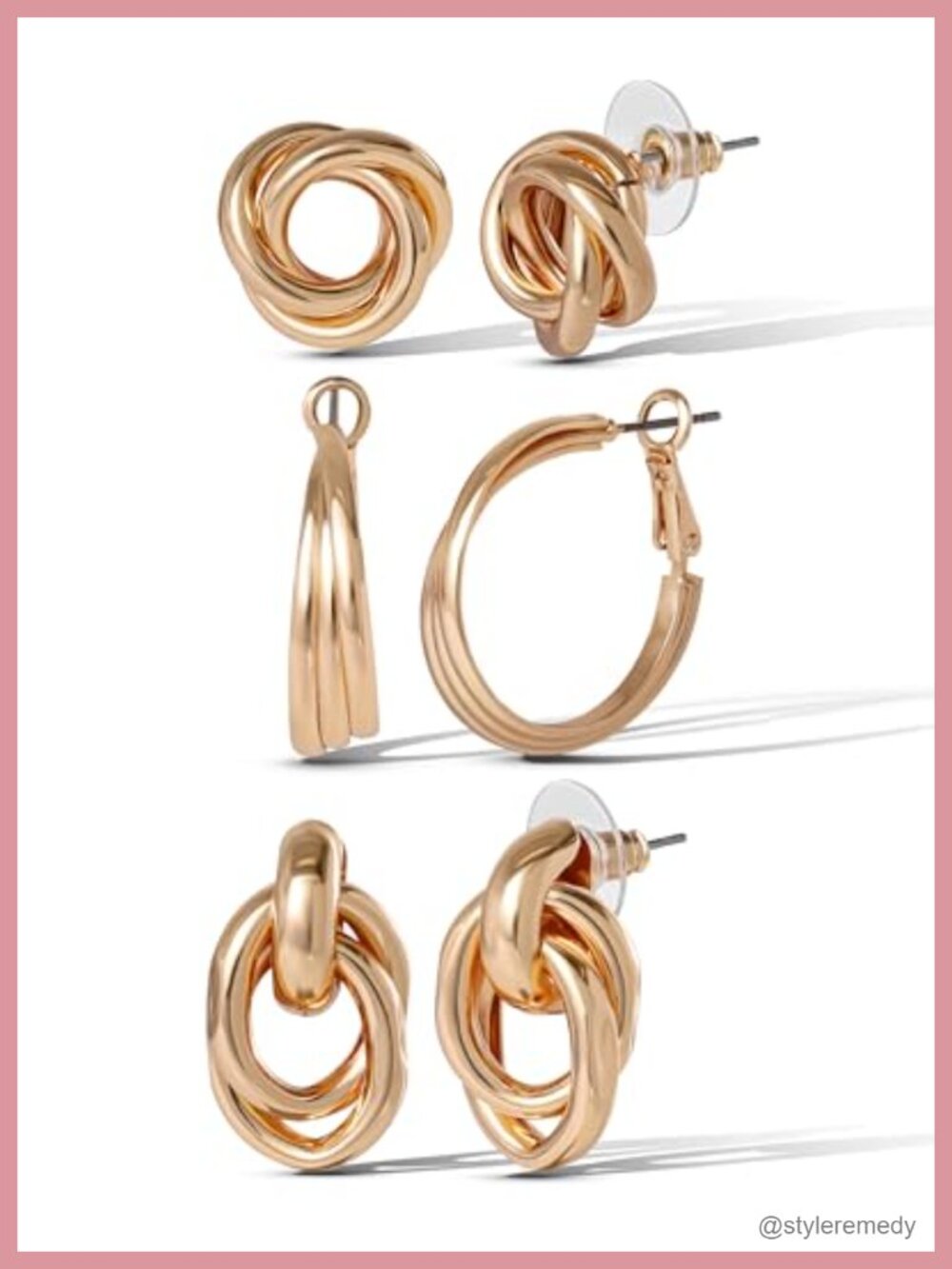 Gold-Tone Knot Stud Hoop Earrings Set for Women